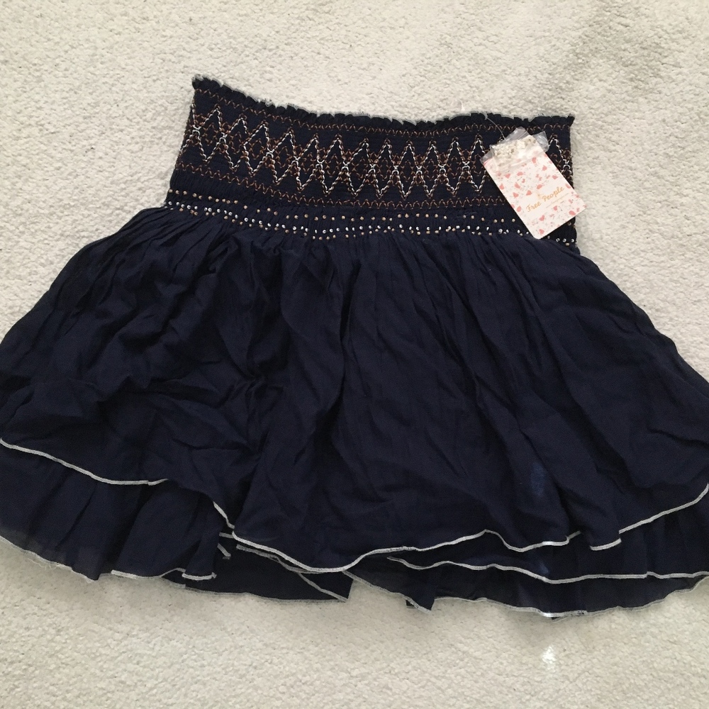 Free People Beaded Navy Blue Skirt